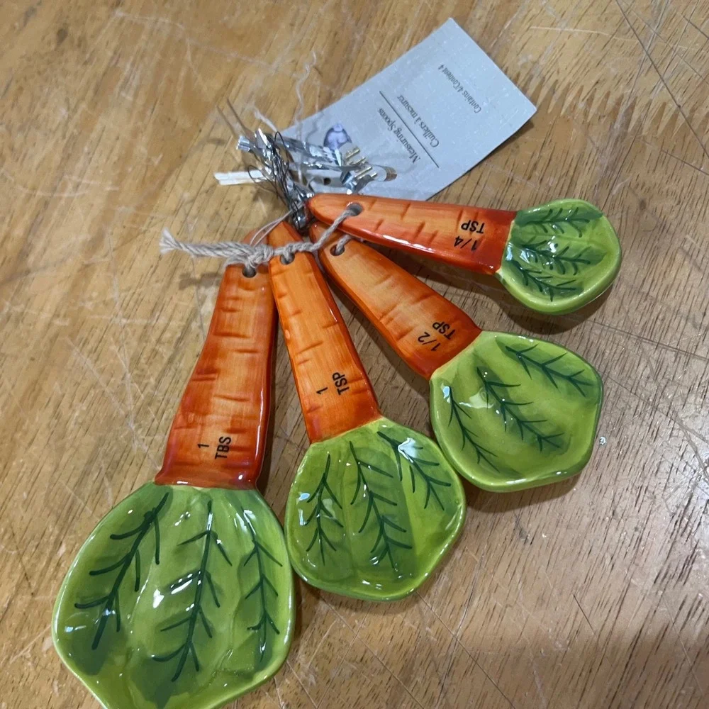 Pier‎ 1 Imports Carrot Ceramic Measuring Spoons Set 4 Vtg Farmhouse Easter Decor